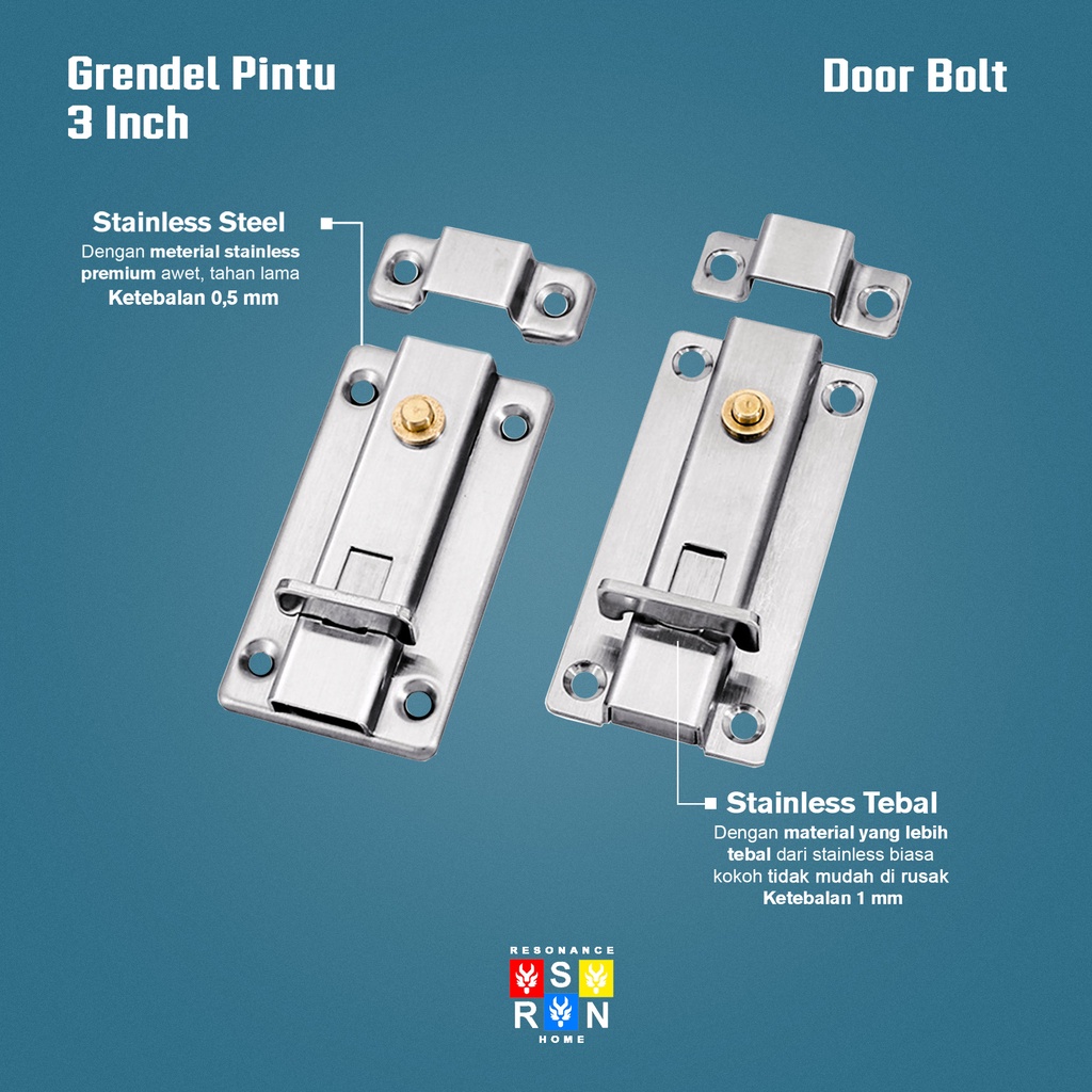 Slot Pintu Pencet Otomatis 3 Inci Stainless l Grendel Slot Kunci Pintu Tekan Resonance Home