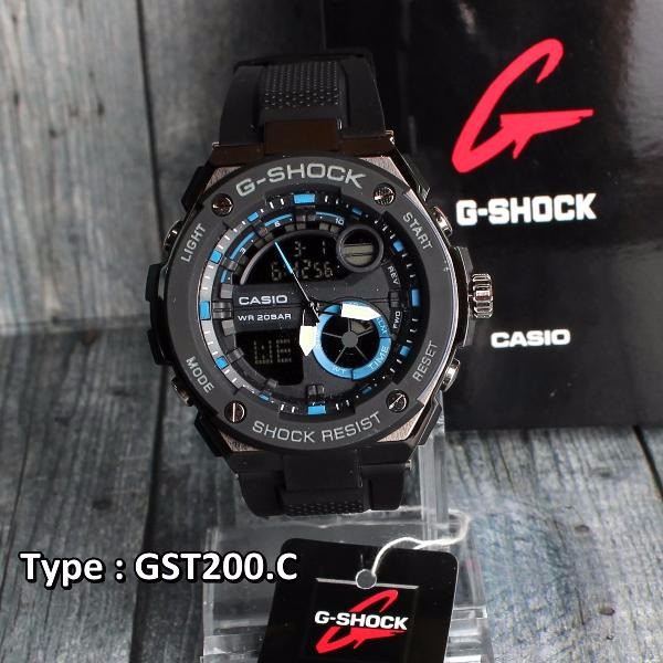 LANGKA ... G Shock GUNMETAL Casio GST200 Black Blue . Hitam biru . Jam Tangan Pria Dewasa  D-19