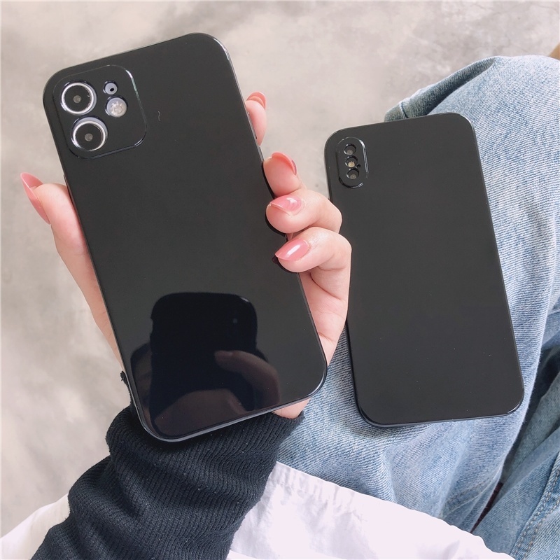 Soft Case TPU Glossy Premium Warna Hitam Untuk iPhone 14 13 12 11 Pro X XS MAX XR Se207 8 Plus