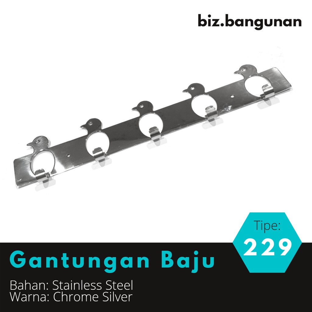 GANTUNGAN BAJU STAINLESS 229 BURUNG -KAPSTOK HANDUK KAMAR MANDI 5 KAIT