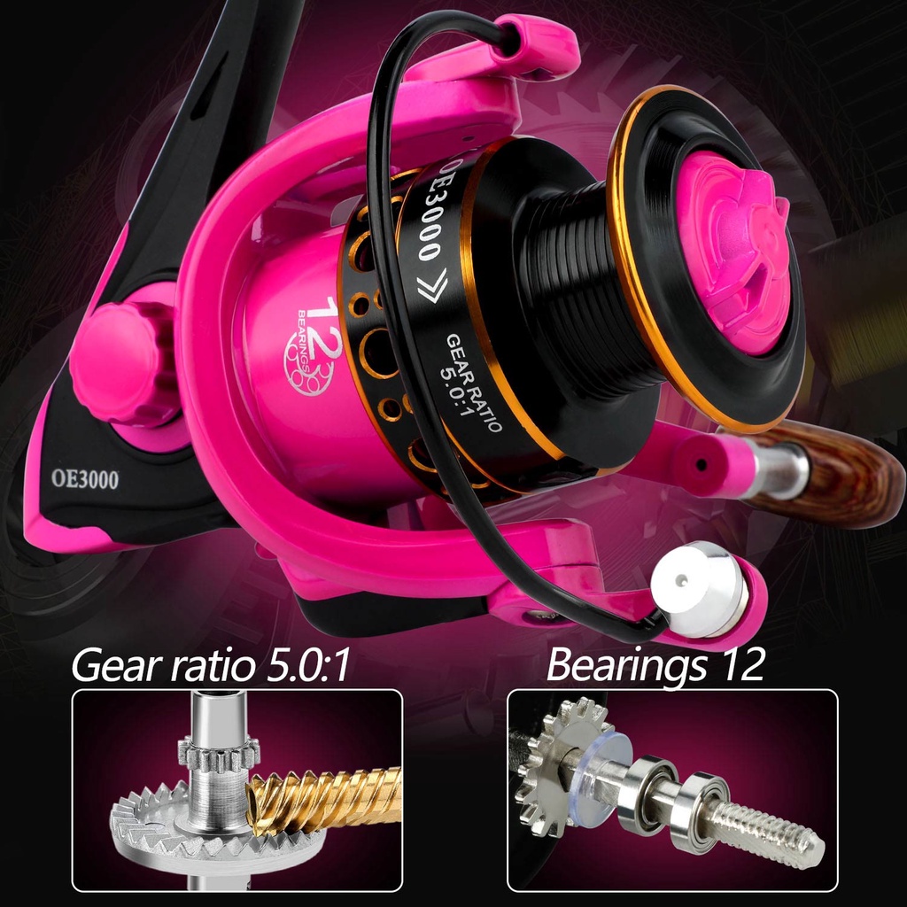 Gulungan Pancing 12 BB Spinning Reel Pancing Dengan Rasio Gear Tinggi 5.0: 1 Spinning Reel Untuk Tangan Kiri/Kanan Untuk Freashwater