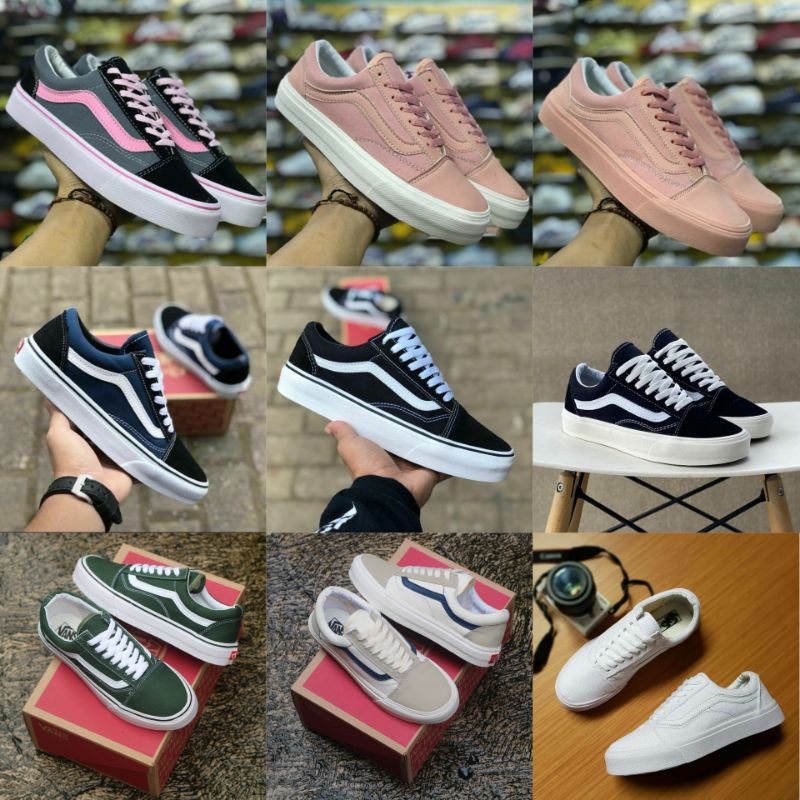 Sepatu Sneakers Cewek Vans Old Skool Black White Import China BNIB Pria Wanita