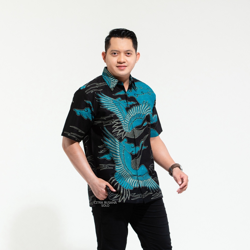 ANGSA BIRU PENDEK Kemeja Batik Pria Full Furing Bahan Katun Primisima