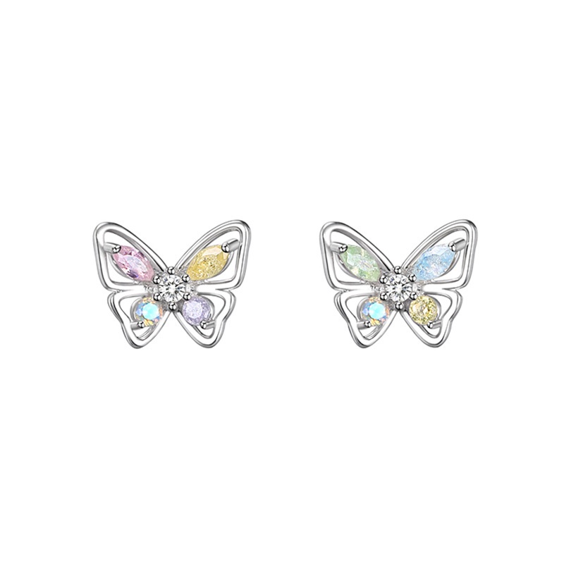 Anting Tusuk Motif Kupu-Kupu Bahan Alloy / Sterling Silver 925 Hias Berlian Imitasi Untuk Wanita