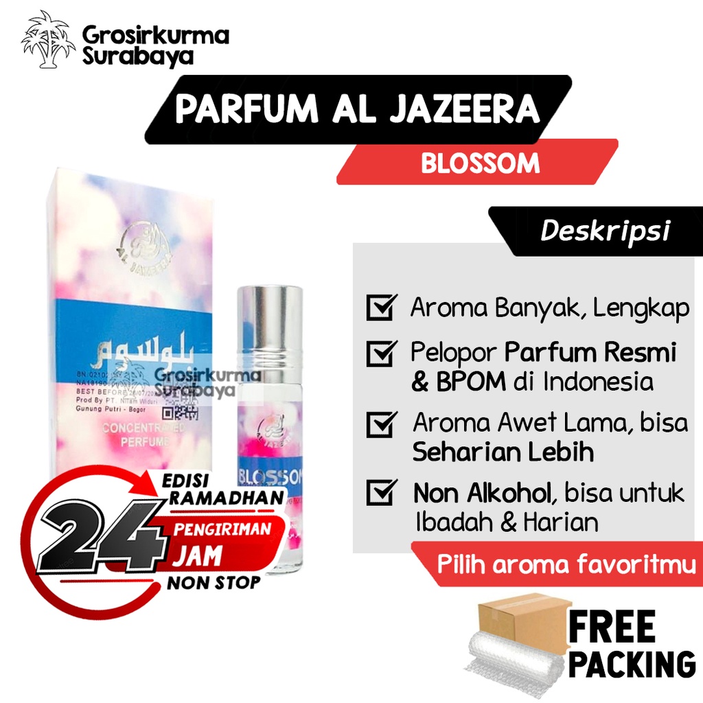 Parfum Al Jazeera BLOSSOM Non Alkohol 6ml Roll on Terdaftar BPOM Minyak Wangi Aroma Bunga Garanium