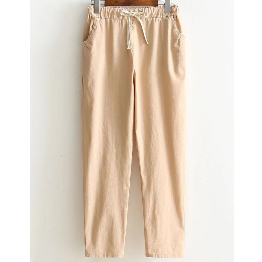  Celana  Panjang Model Longgar Mid Waist Lurus Warna  Cream  