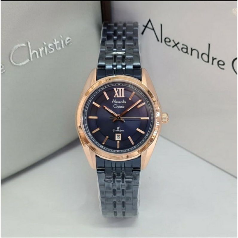 ORIGINAL JAM TANGAN WANITA ALEXANDRE CHRISTIE CEWEK BLUE ROSEGOLD RANTAI ALEXANDER CRISTIE AC 8501