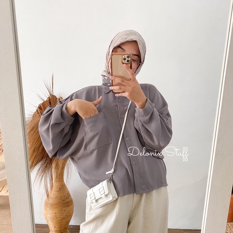 Oversize crinkle batwing top