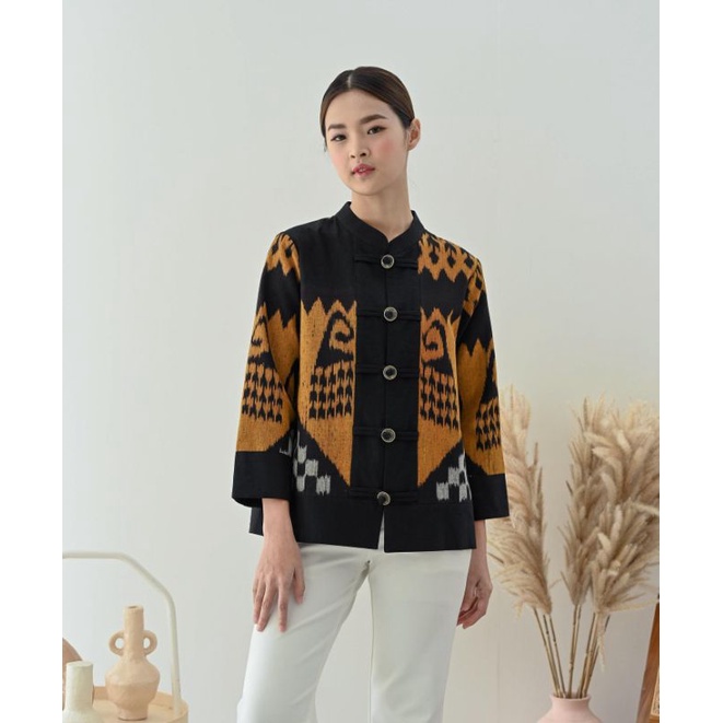 blus tenun wanita lengan panjang termurah / blouse batik wanita lengan panjang / atasan tenun wanita