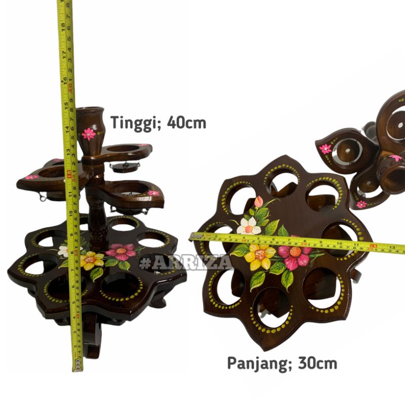 TEMPAT AQUA GELAS KAYU JATI MODEL TERATAI WARNA isi 12