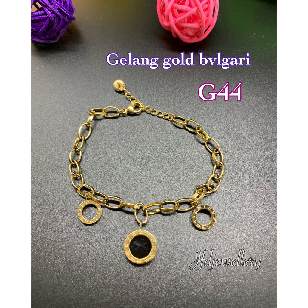 Gelang titanium BVLGARI gelang rantai warna Gold - G44 (Anti Karat)