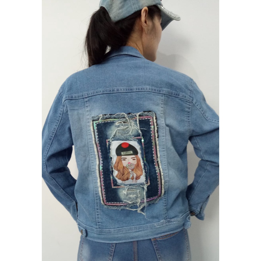 MC girl - Jaket Jeans Gambar Pita Belakang Wanita / Jacket Denim Cewek