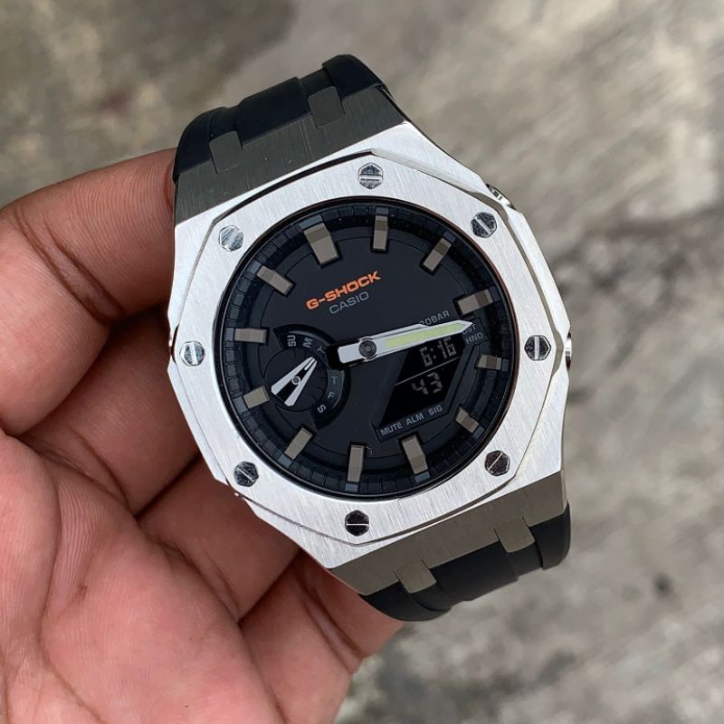 Jam Tangan G-Shock Original GA2100 GA-2100 Oak Custom Strap Rubber dan Bezel Stainless Steel 03