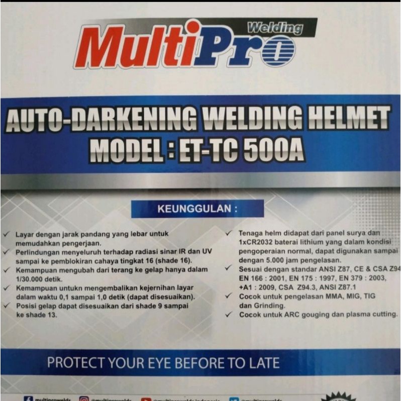 multipro et tc500a helm kedok las otomatis tc 500a