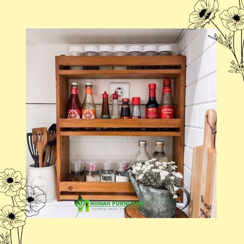 Rak bumbu kayu 3 tingkat rustic / Rak bumbu dapur serbaguna