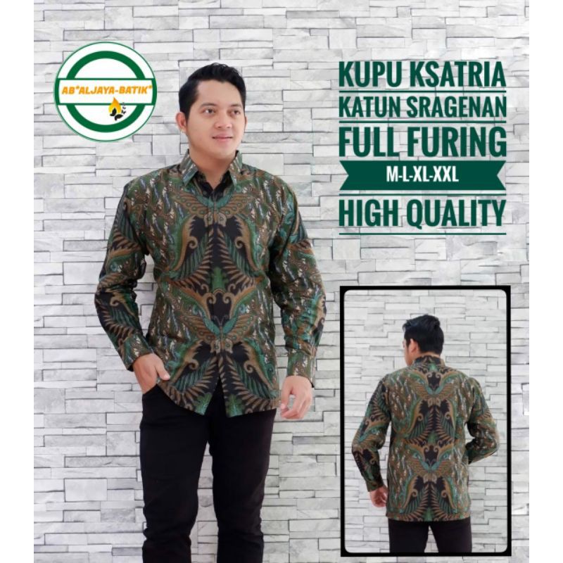 Kemeja Batik Warna Hijau Terbaru Batik Pria Warna Hijau Lengan Panjang KUPU KSATRIA Lapis Furing