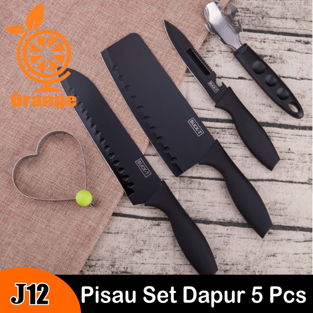 WHI Pisau Dapur Set Talenan Dapur Lengkap Dengan Pisau Dan Peeler 5 In 1 Pisau Gold Serbaguna