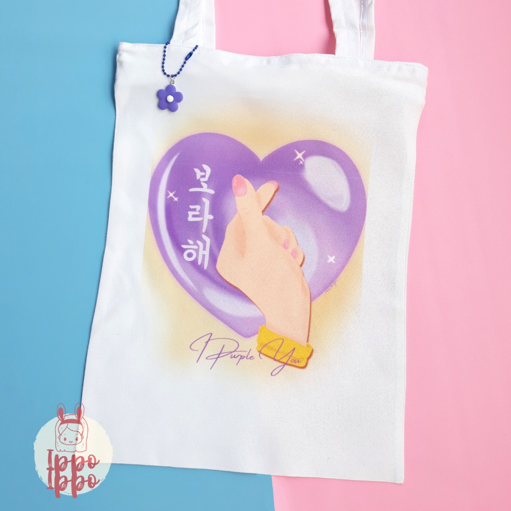 Totebag BTS V Quotes Borahae ( I Purple You ) | Tas Kanvas Kpop Korea Hangul