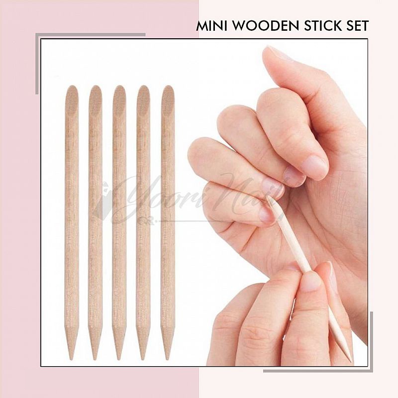 100pcs mini orange wooden stick nail art pusher manicure wood nail kecil