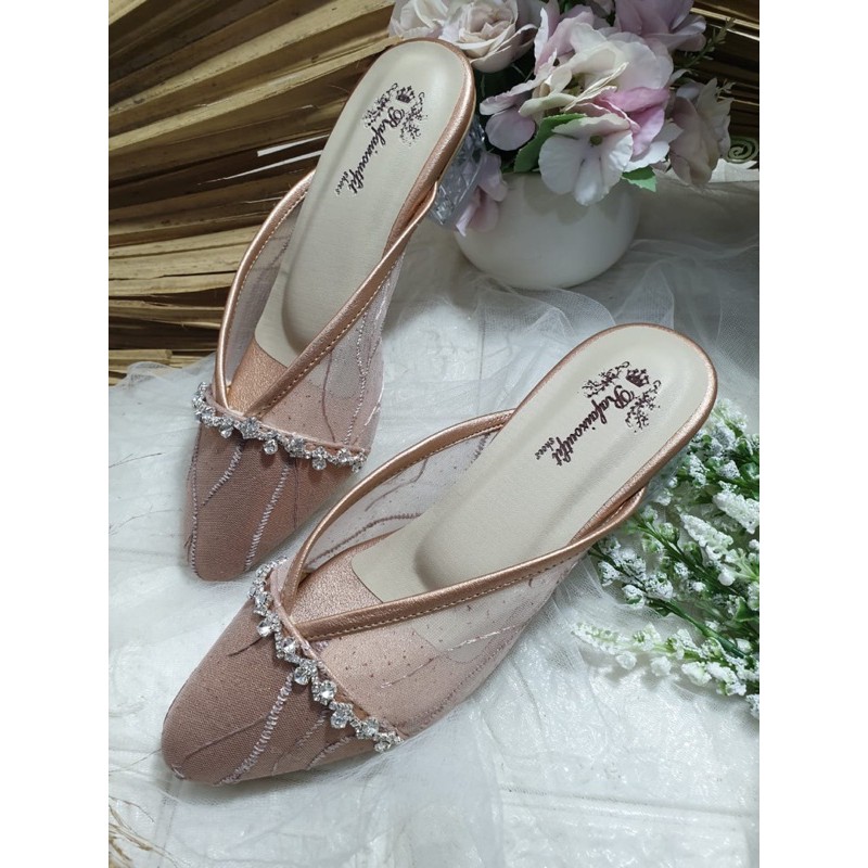 sepatu annesha  rosegold 3cm kaca