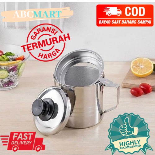 [BISA COD] Tempat Penampung Minyak  BONUS Saringan  Oil Pot Tempat Minyak Saringan Minyak  Stainless 12cm Ekonomis
