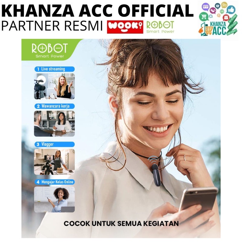 KHANZAACC ROBOT RS20 Wireless Connector Microphone Bluetooth 5.1 Clip On Type C