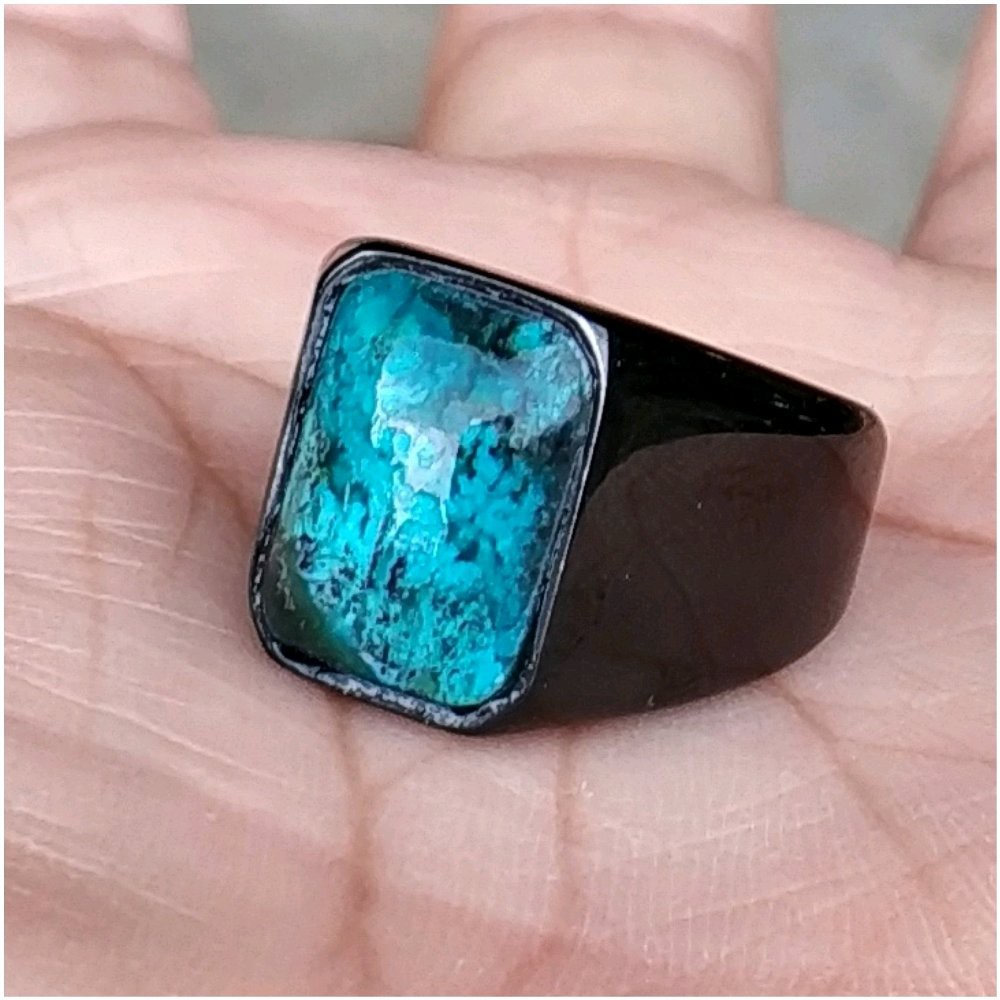 CINCIN BATU AKIK NATURAL BACAN PALAMEA OCTAGON TITANIUM HITAM MINIMALIS