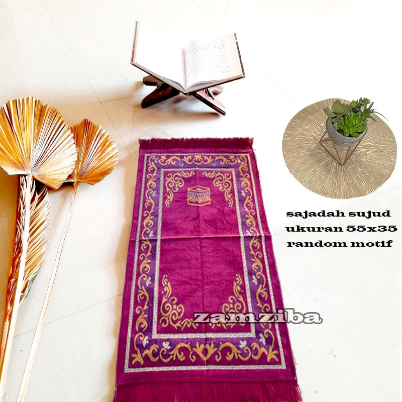 Sajadah Traveling - Sajadah Sujud Ukuran 35x60 cm Bahan Beludru Timbul Perlengkapan Sholat Sejadah Anak Zamziba