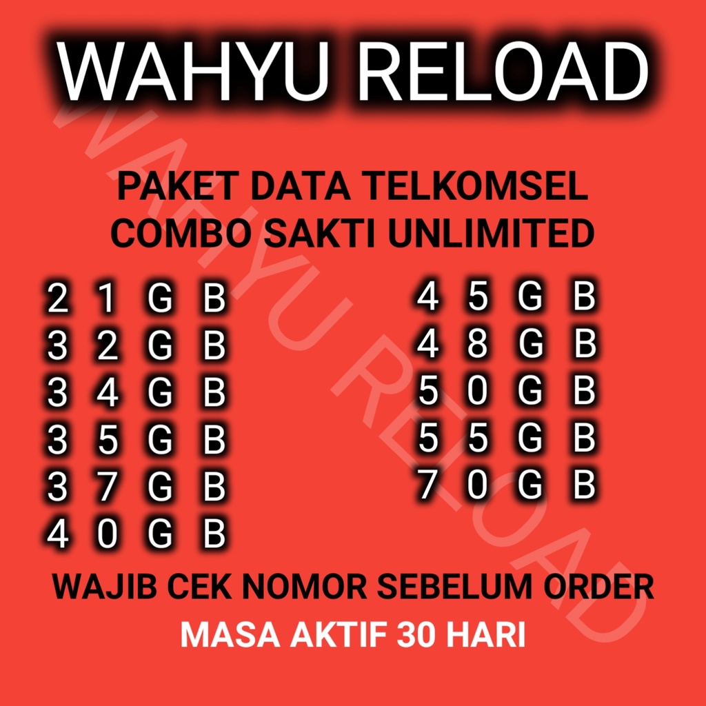 Inject Kuota Paket Data Internet Telkomsel Combo Sakti Unlimited 30Hr