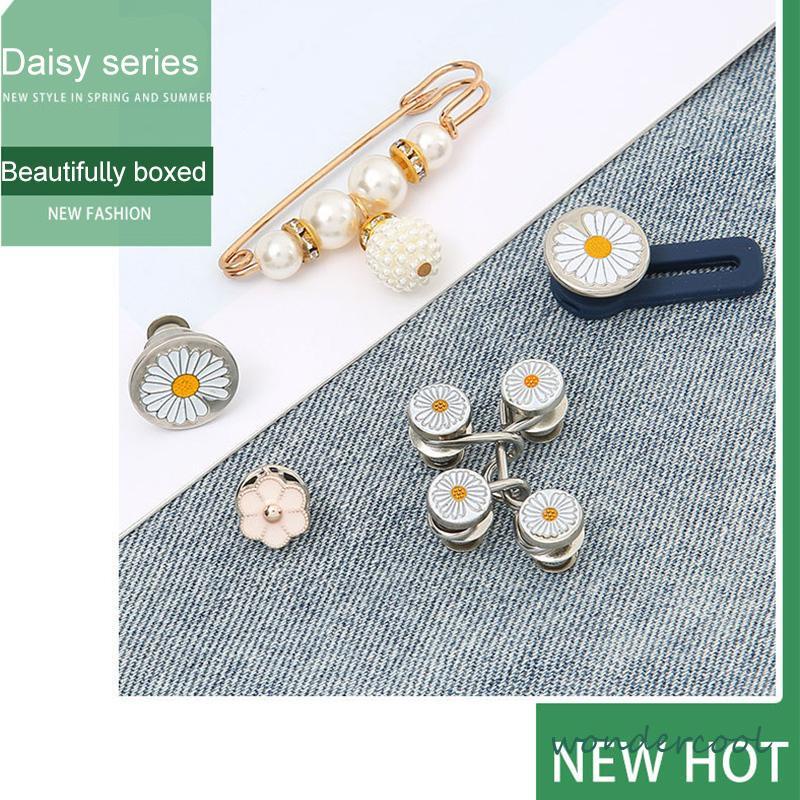 10 PCS Daisy Pattern Nail Gratis Dilepas Celana Denim Penyesuaian Pinggang Tombol Loga-Won