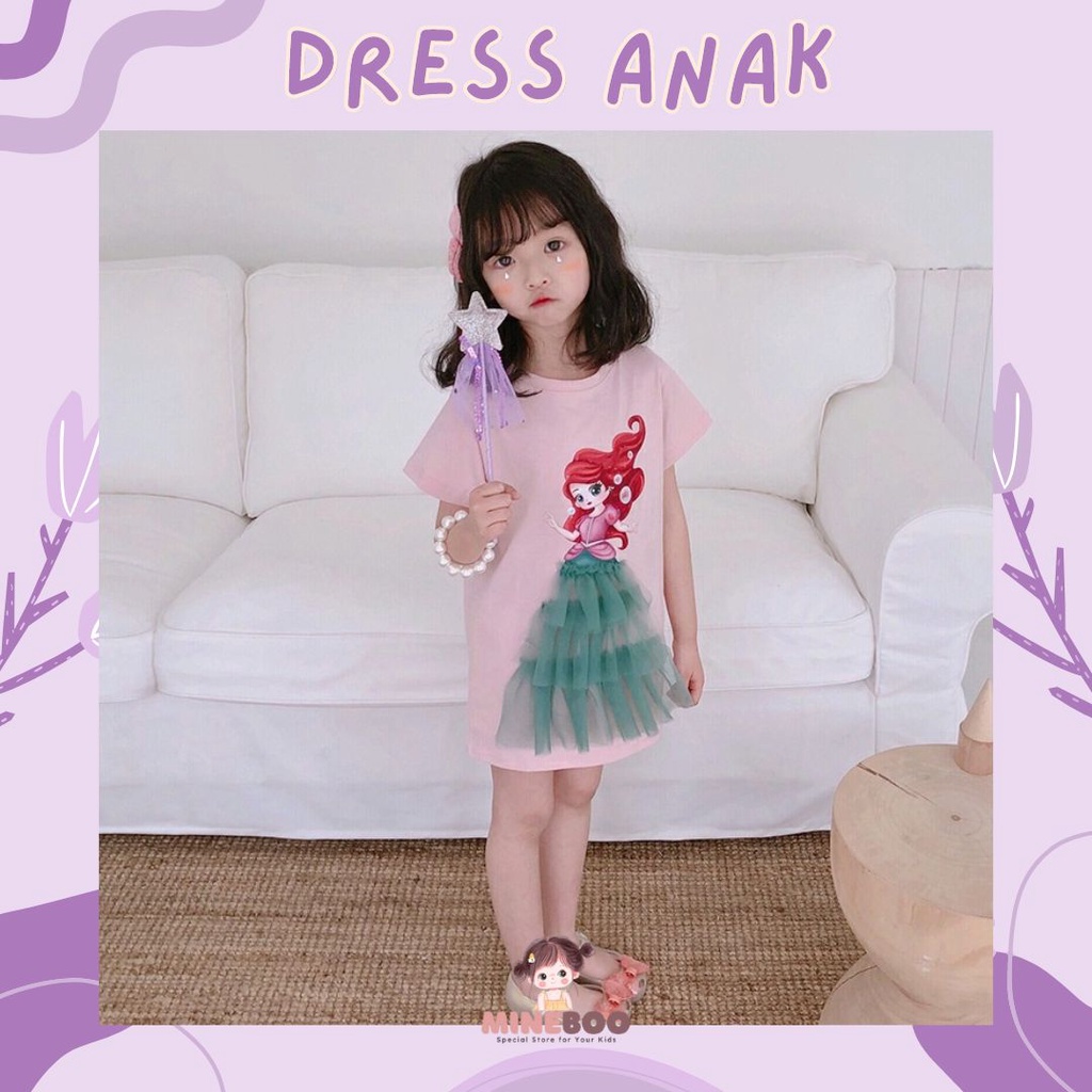 mineboo - PRINCESS DRESS EBV 1-9tahun Baju anak perempuan Gaun jala anak perempuan baru/Gaun kasual lengan pendek anak perempuan/Dress anak perempuan cewek/rok anak/gaun anak/kado anak perempuan ulang tahun