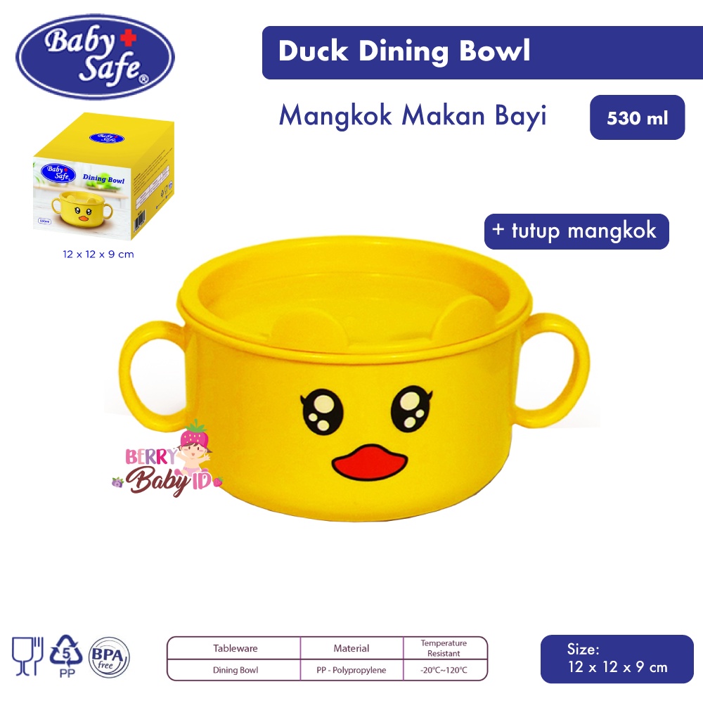 Baby Safe Dining Bowl Mangkok + Tutup Tempat Makan Bayi 530ml Berry Mart