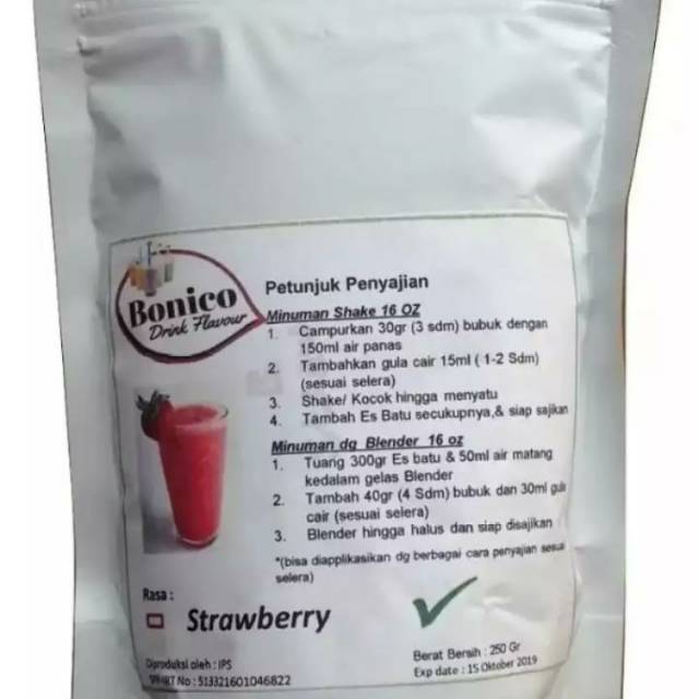 

bonico STRAWBERRY 250gr bahan bubuk minuman ice blend drink plavour powder