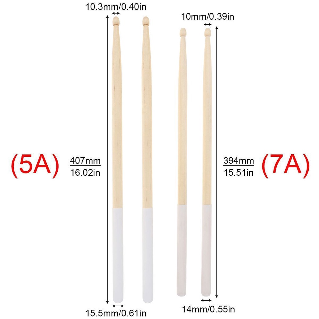 1 Pasang Stik Drum Kayu Maple 5A / 7A 2 Ukuran Dengan Gagang Karet Anti slip