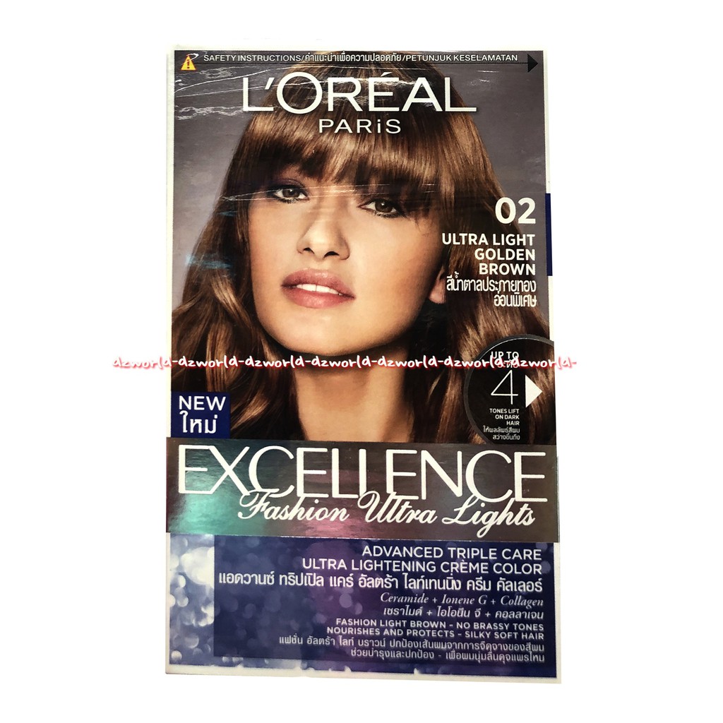 L'oreal Excellence 02 Ultra Light Golden Brown Cat Warna Rambut Loreal Pewarna Rambut Coklat Excelence