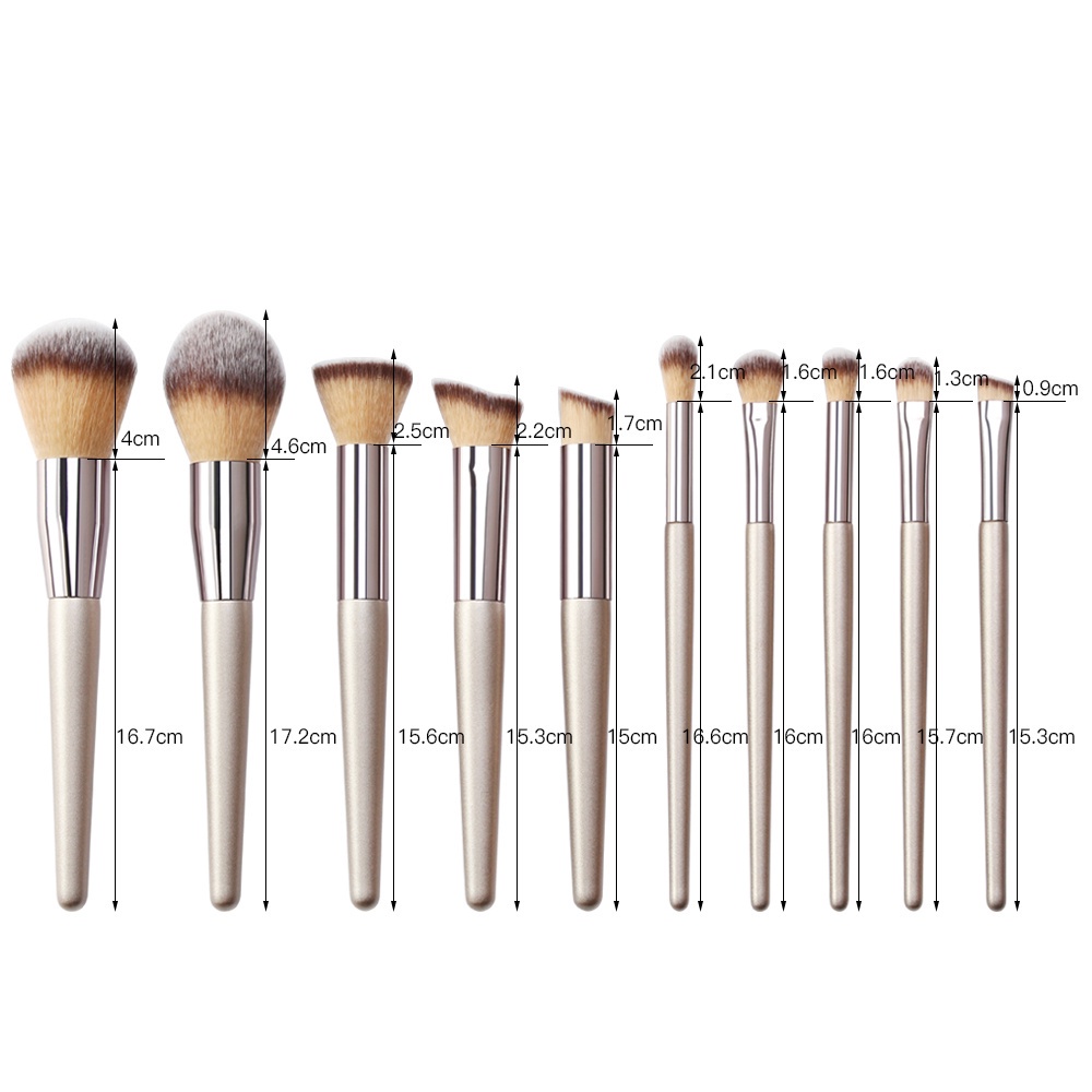 MAGEFY Brush Make Up 10Pcs Luxury Champagne Kuas Make Up Set 5773