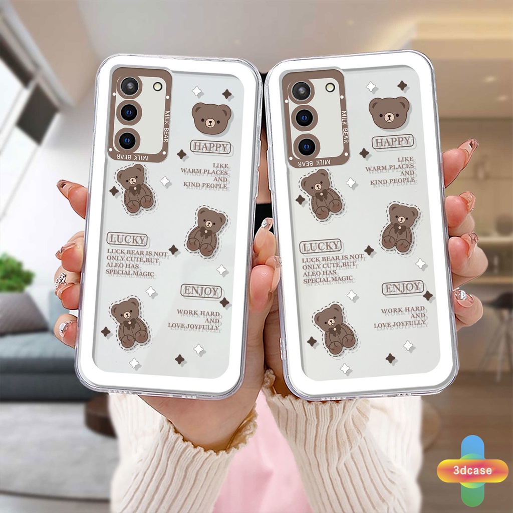 Casing Soft TPU Case Samsung A32 A52 A12 A13 A23 A03 A51 A03S A10S A50 A20S J7 Prime A02S A20 A50S A10 A30S A52S A30 M12 M01S A125 F12 M10S M40S A515F A207F M02S A025 F02S 11 12 13  7 8 6 Plus Brown Cute Bear Transparent Case