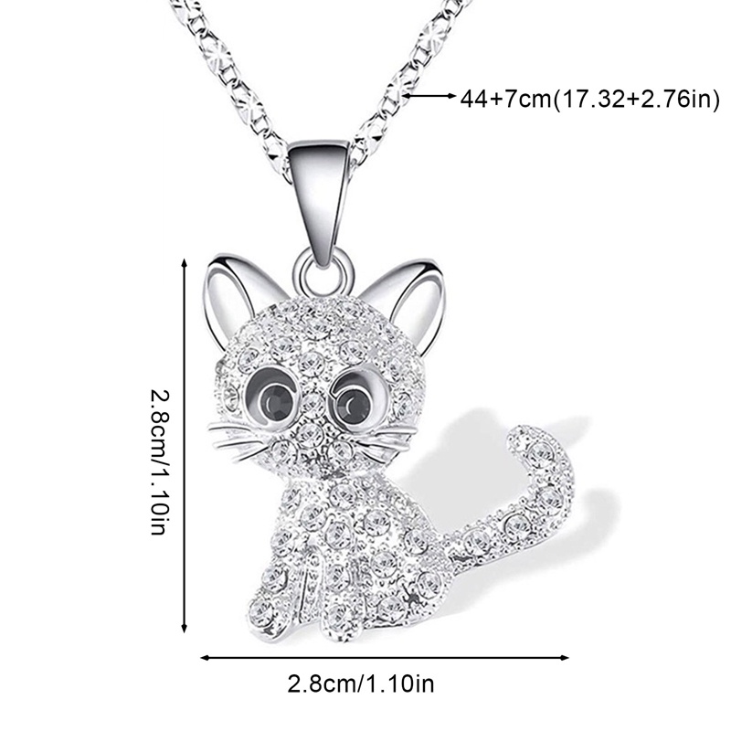 Kalung Rantai Liontin Kucing Hias Berlian Imitasi Mewah Untuk Wanita