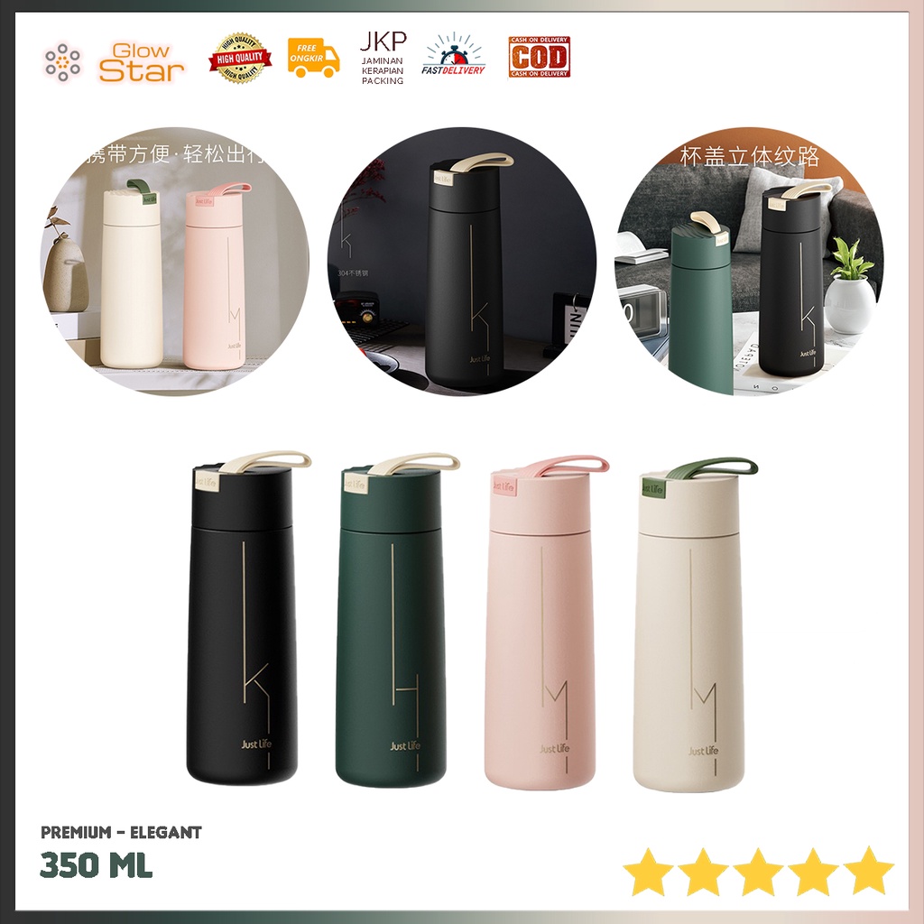 Thermos Termos Just Life Mini JL1 Pegangan Atas Gelas Botol Tumbler Kopi Teh Stainless Steel BPA 350ml Premium awet tahan lama Cute color Pink Green Black White