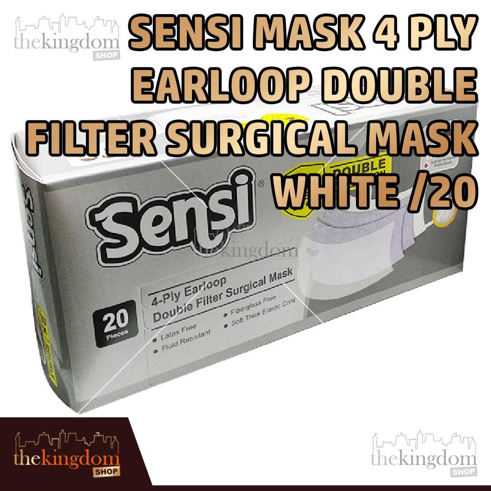 Sensi Mask 4ply Double Filter Surgical Mask White Earloop /20 Masker 4 Lapis