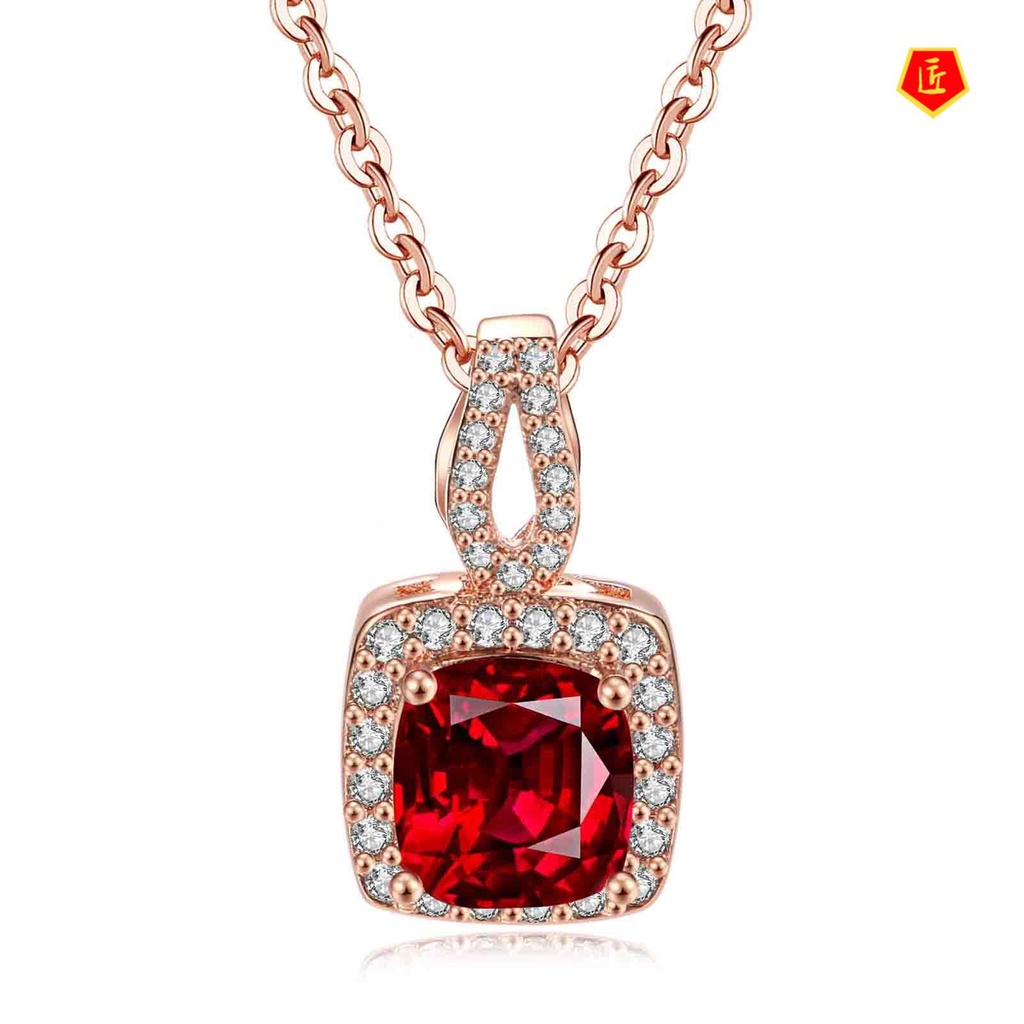 [Ready Stock]European and American Women's Shiny Zircon Square Diamond Pendant Noble Temperament