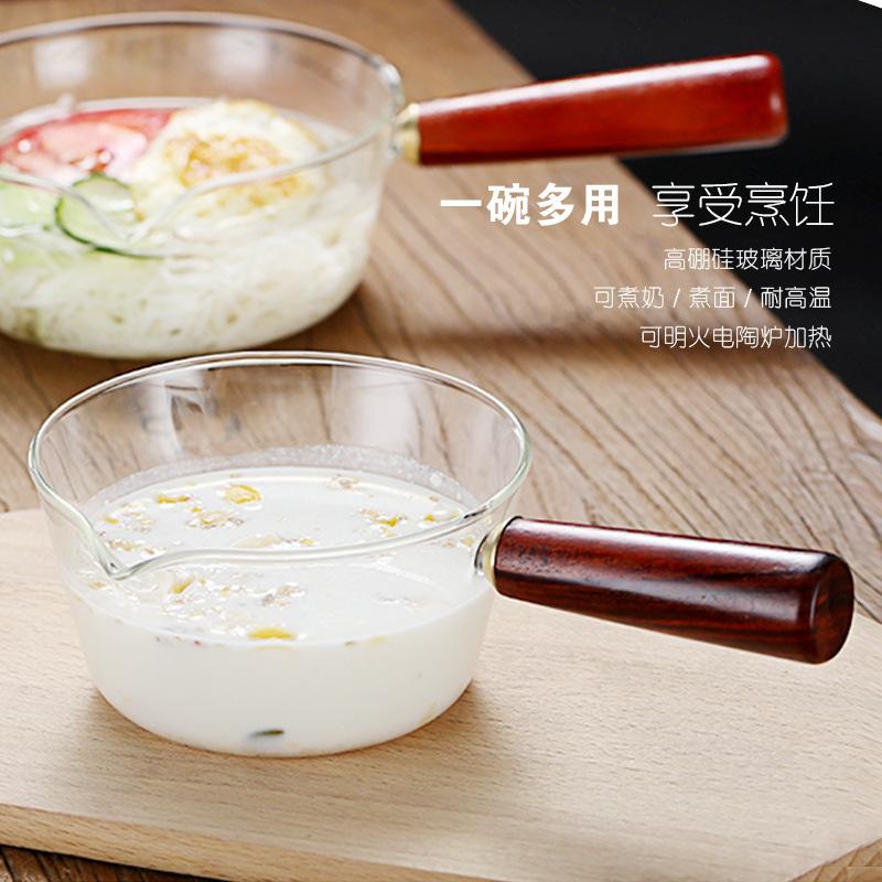 (BOW) Panci Masak Kaca Transparan Tahan Panas dengan Handel Kayu Cooking Pot Wooden Handle