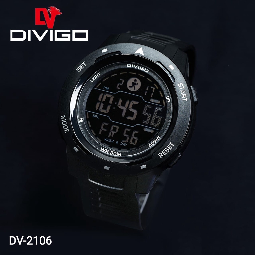 Jam Tangan Pria Digital Original Divigo Tahan Air Strap Rubber DV-2106