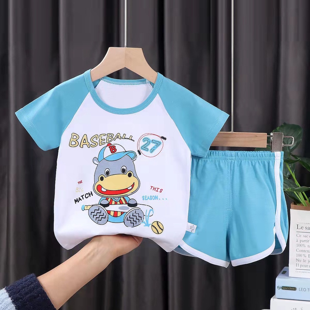 ( zwq ) PDK001-007 Baju Jumper Pendek Kaos + Celana Baju Anak Setelan Lengan Pendek, Setelan Anak 0-6 Tahun