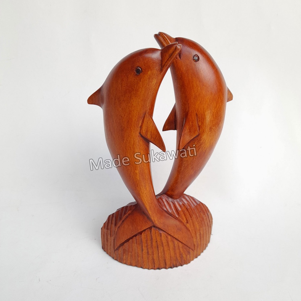 Patung Dolphin kembar Lumba lumba kayu kerajinan handmade Bali