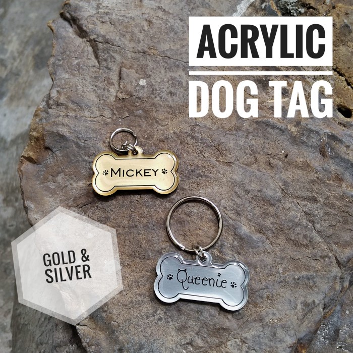

READY DOG TAG / NAME TAG ACRYLIC SOLID 2 SISI -GOLD / SILVER- MURAH