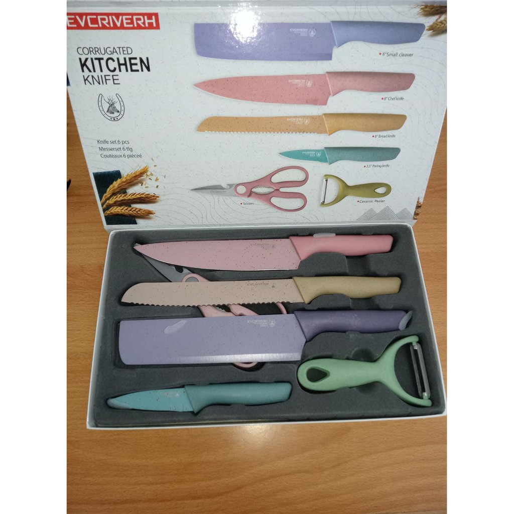 RM-07 (READY) Pisau Set Stainless dilapis anti lengket 1 Set isi 6 Warna
