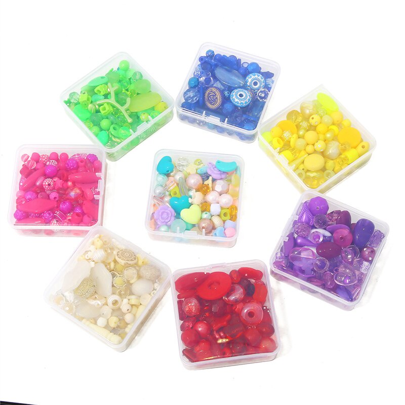 80-150 Acak Campuran Kotak Plastik Akrilik Longgar Spacer Beads Digunakan Untuk Gelang Kalung Perhiasan DIY Kerajinan Aksesoris