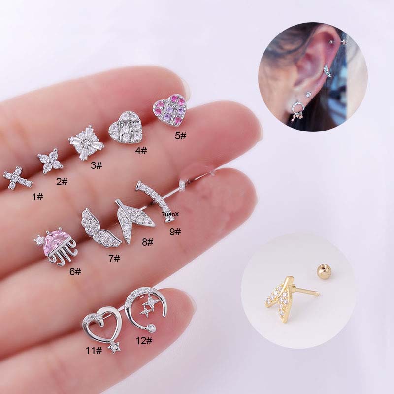 1pc Anting Tindik Bentuk Hati Bahan Stainless Steel 20gauge