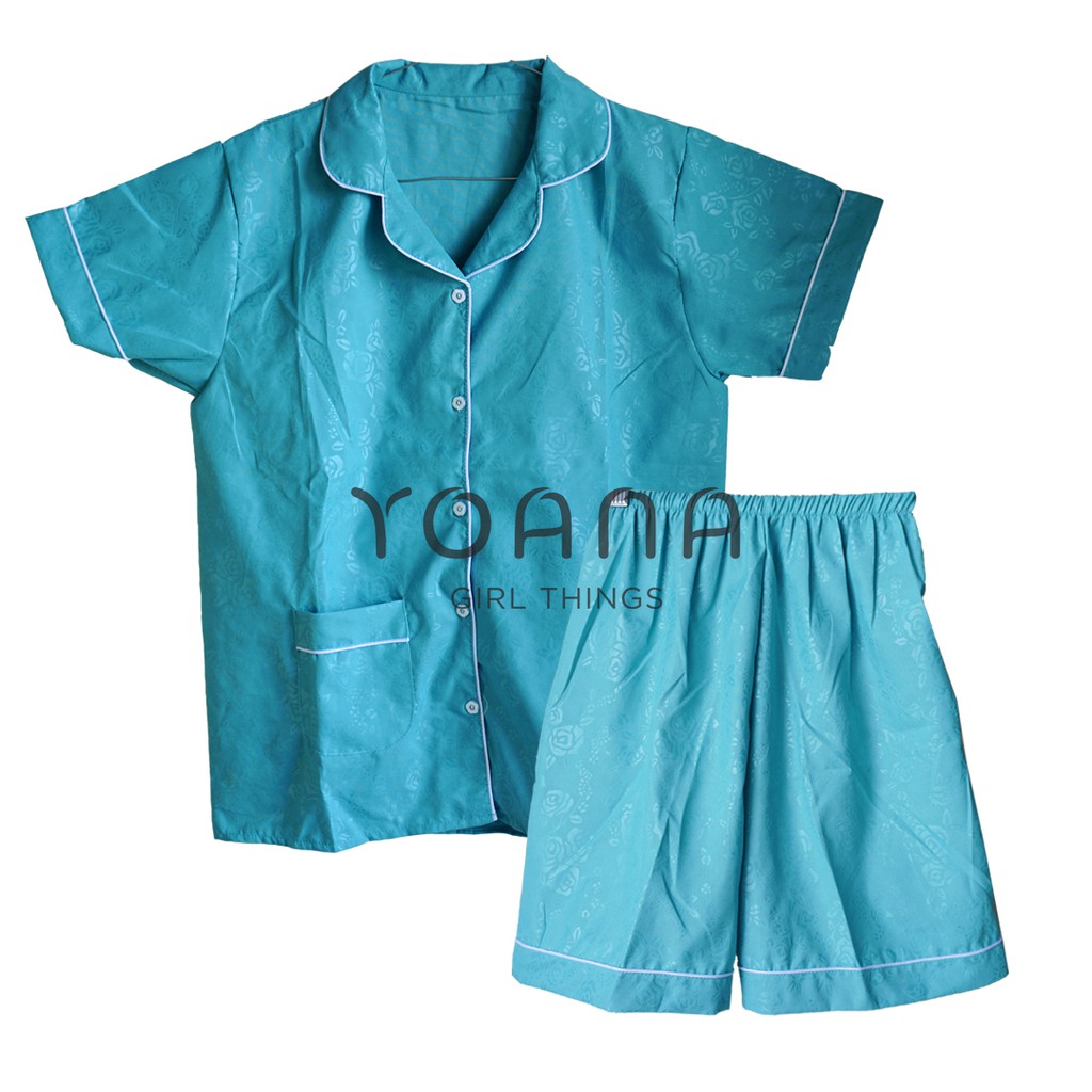 Yoana| Set Baju Tidur Piyama Wanita- Embos HP Biru